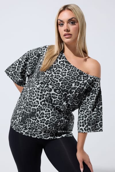 Limited Collection Grijs Offshoulder Tshirt Met Luipaardprint Size 38