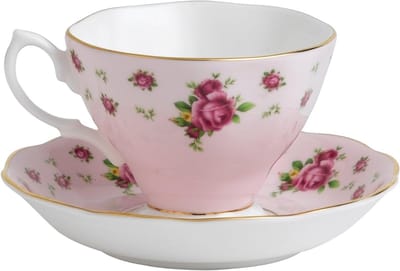 Theekopje en Schotel - Kopje met schoteltje - Gezellig theemoment - Fijn bot porselein - 20.3cm - Roze bloemen