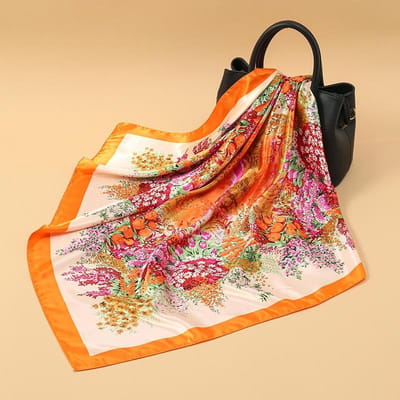 90X90Cm Mode Zijden Sjaal Satijnen Nek Cachecol Vrouwelijk Bedrukking Hijab Vrouwelijk Vierkant Betrekt Kantoor Dame Sjaal Bandana 90x90cm orange