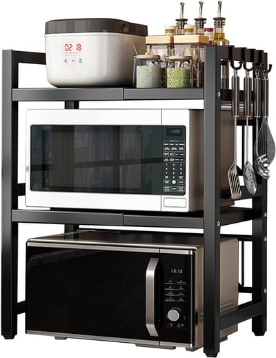 REDOM Magnetronrek Keuken Organizer 33 x 66 x 78 cm – Stevig Carbon Staal – Ruimtebesparend & Inclusief 6 Haken – Voor keuken, badkamer & garage – Zwart