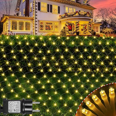 MUPOO Netverlichting Buiten Warm wit - 2 x 2 meter - 144 LED's - Net Kerstverlichting - Kerstnet Lichtgordijn - met 8 modi - Geheugenfunctie - Sfeervolle Gordijnverlichting - voor Bushe Garden Yard Party Decor