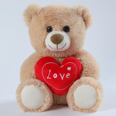 25cm Schattige Hart Beer Hond Pluche Speelgoed Rood Hart Print Liefde Creatief Dier Knuffelpop Voor Geliefden Valentijnsdag Cadeau lichtbruine kleur