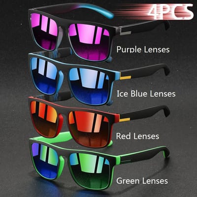 4 STUKS Stijlvolle Vintage Vierkante Zonnebrillen Anti-Reflectie Vintage Brillen Mannen Vrouwen Vissen Rijden Man L-uxe Designer Zonnebrillen black