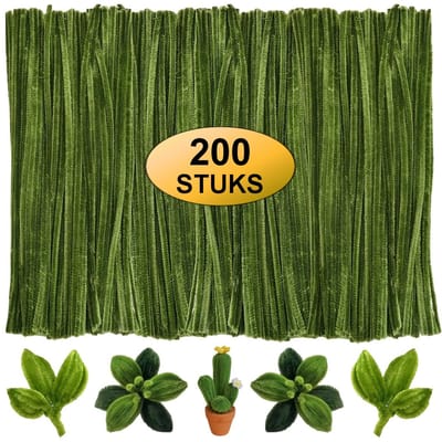 Fako Bijoux - 200 Mosgroene Pijpenragers - Set van 200 Stuks Chenille Draden - Mosgroen - 30 cm Lang - Knutselen - DIY - Hobby - Chenille Draad – Flexibele Pijpenragers - Kinderen en Volwassenen - 200 Stuks