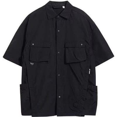 Nieuwe Zomer Japanse Werkkleding Ultra-dun Sneldrogend Effen Kleur Korte Mouw Shirt Retro Los Veelzijdig Topje 3XL black