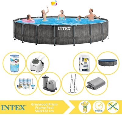 Intex Prism Frame Greywood Zwembad - Opzetzwembad - 549x122 cm - Inclusief Filter, Zoutsysteem en Zout