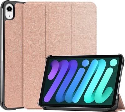 Hoes - Geschikt voor Apple iPad Mini 6 (2021) - 8.3 inch - 6e Generatie - Dun & Stevig - Trifold Bookcase - Hard Cover - Hardcover Book Case - Tablet Hoesje - Rosé goud