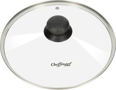 Cheffinger, Deksel voor Steelpan 28 cm in Ultra-sterk Glas met Bakelieten Handvat, Transparant