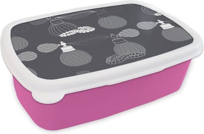 Broodtrommel Roze - Lunchbox - Brooddoos - Parfum - Ketting - Design - 18x12x6 cm - Kinderen - Meisje