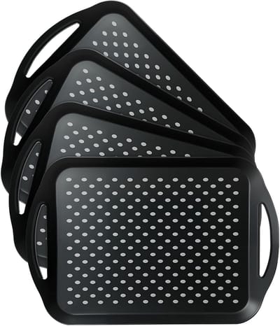 Set van 4 Antislip Plastic Dienbladen met Handvatten, Rectangulaire Ontbijtdienbladen voor Feesten, Snacks op Kantoor en Dagelijks Gebruik, Grijze Textuur