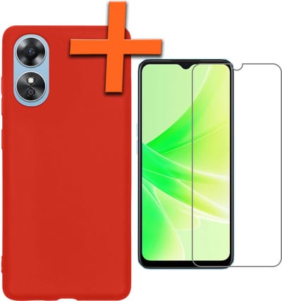 Hoes - Met Screenprotector - Geschikt voor OPPO A17 - Sterk & Shockproof - Back Cover - Siliconen Case - Telefoon Hoes - Rood