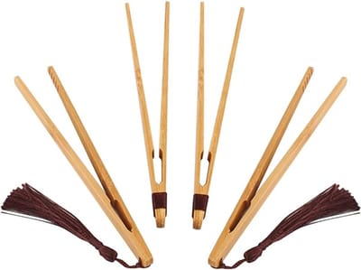 Set van 4 Bamboe Tangen voor Toast, Antislip Keuken Tangen, Ideaal voor Brood en Pickles