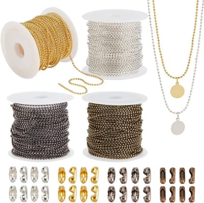24m Ballenketting 4 Kleuren Metaal - Verstelbare Trekkettingen met Sluitingen voor Sieraden Maken en Sleutelhangers