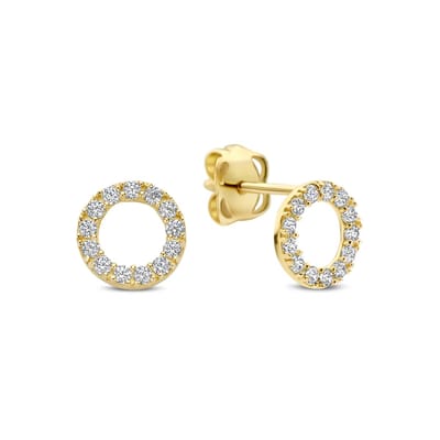 9NBG-1013 – New Bling – Oorbel cirkel met 26 zirkonia – 14kt geelgoud – 6 mm (diameter)