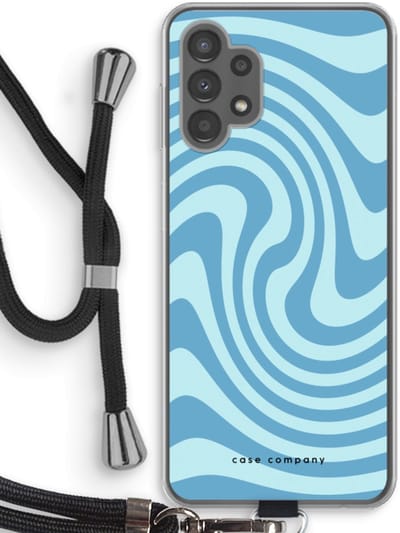 Case Company® - Hoesje met koord geschikt voor Samsung Galaxy A13 4G hoesje met Koord - Swirl Blauw - Telefoonhoesje met Zwart Koord - Bescherming aan alle Kanten en Over de Schermrand