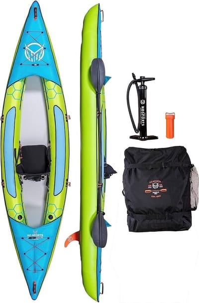 HO Sports Beacon Opblaasbare Kajak 1 Persoons - iKayak Package met Peddel, Pomp, Rugzak en Zitje - Blauw
