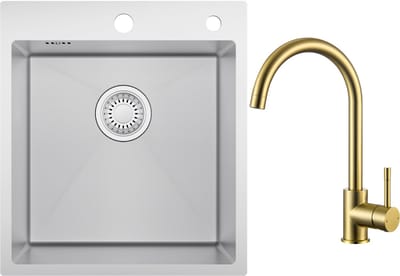 CECIPA max Spoelbak voor keuken 44*49CM - Spoelbak Keuken Met Goud Keukenkraan - Enkele spoelbak Met waterafvoersysteem - Voor 45 cm Kast