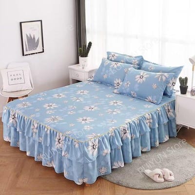 Print Zacht Bedrok Thuis Slaapkamer Dubbele Lagen Bedrok Laken Bedovertrekrok Antislipmatrashoes Couvre Lit Sprei 1pc Skirt 120x200cm
