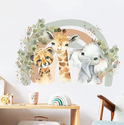 Grote muur- of deur stickerset Jungle Animals Rainbow - muursticker - animal - jungle - safari - kinderkamer - dieren - babyshower