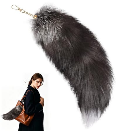 VHV - Sleutelhanger - Tashanger - Vossenstaart sleutelhanger - Pluche staart - Zacht imitatiebont - Voor Dagelijks gebruik en Cosplay - Tas accessoires - Verkleed accessoires - 38cm - Zwart-wit