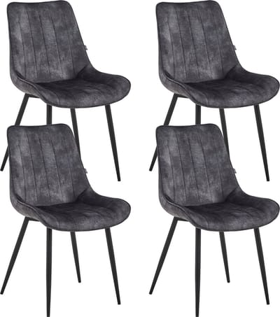 Colenis® - Verta Eetkamerstoel - Set Van 4 - Antraciet - Adoré Velvet - Industrieel
