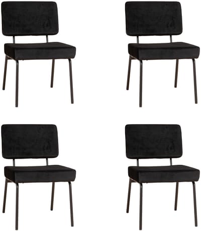 Bronx71® Velvet eetkamerstoel Espen zwart - Eetkamerstoelen set van 4 - stoel