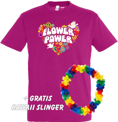 T-shirt Flower Power Hart | Love for all | Gay pride | Regenboog LHBTI | Fuchsia | maat XS