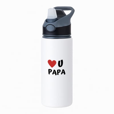 Hacebo® - love u papa waterfles met rietje zwart - Vader - de liefste papa - vader cadeautjes - vaderdag - verjaardag - geschenk - kado - water fles - 650ML