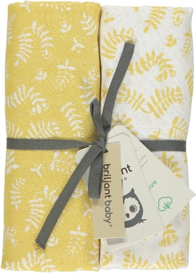 Briljant Baby Inbakerdoek Swaddle Hydrofiel 120 x 120 - Botanic - Geel - 2 Stuks