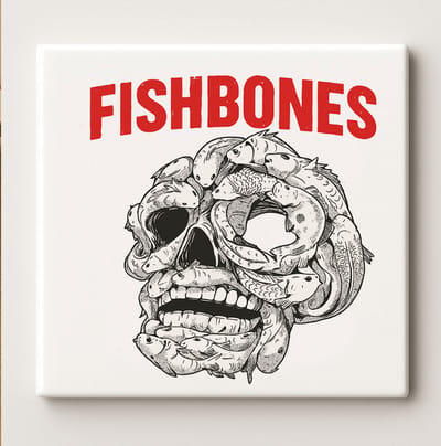 Fishbones Schedel Kunst Tegel – 15x15cm Uniek Gotisch Zee Schedel Ontwerp Muurdecoratie voor Huis, Bar & Cadeau Liefhebbers