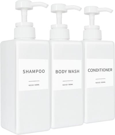 Famanu – Navulbare douchedispensers 500 ml met waterdichte labels – Set van 3 – Wit