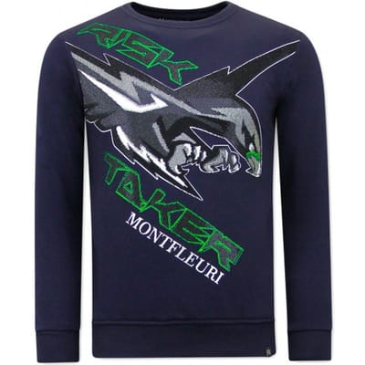 Heren Sweater met Print - Eagle Head - 3645 - Blauw
