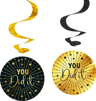 4x Swirls 'You Did It!' jaar zwart / goud - Golden Celebrations - Verjaardag Feestje Hangdecoratie Versiering Feestdecoratie Decoratie