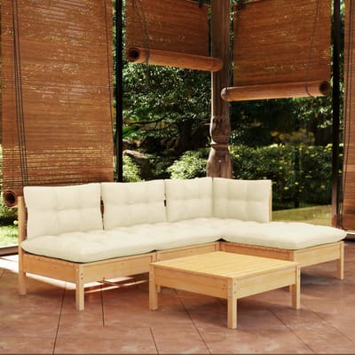 vidaXL - 5-delige - Loungeset - met - crèmekleurige - kussens - grenenhout