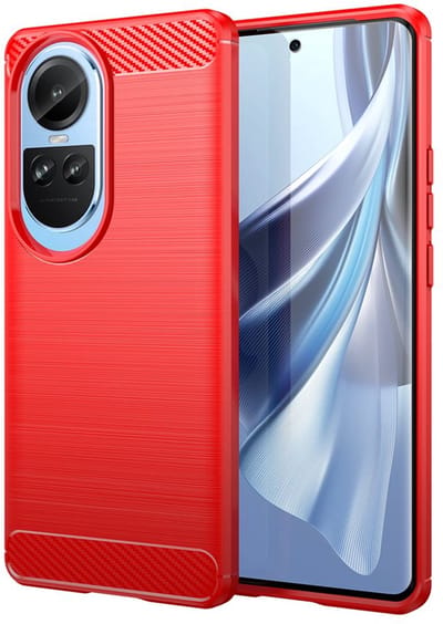 MobyDefend Hoesje - Geschikt voor Oppo Reno10 - TPU Backcover - Geborstelde Metaal & Carbon-Look - Rood