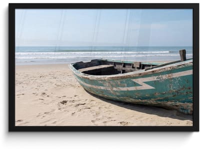 Poster in lijst - Fotolijst 60x40 cm - Posters - Boot - Zandstrand - Zee - Posterlijst zwart - Decoratie - Wanddecoratie woonkamer - Muurdecoratie slaapkamer