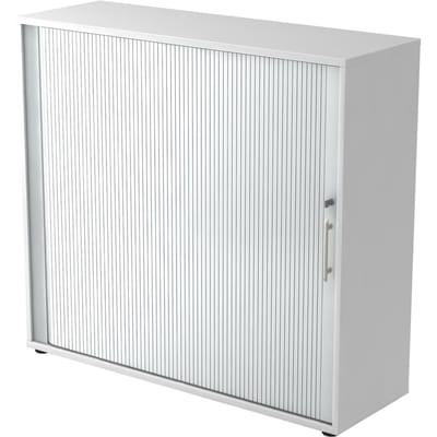 Roldeurkast ULM, 3 ordnerhoogten, roldeuren aluminium zilver, B 1200 x D 400 x H 1100 mm, wit