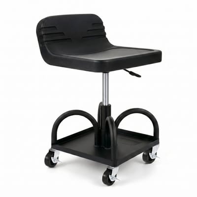 NordHaus Werkplaatskruk op Wielen - Garage Kruk - Mechanic Stoel - Verstelbare Hoogte - 40-52 cm - Zwart met Vierkante Tray