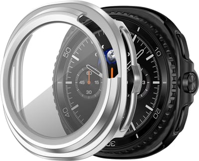 Bandz PC hard case hoesje met screenprotector - geschikt voor Samsung Galaxy Watch 8 Classic - beschermhoes van hard plastic - full cover (zilver)