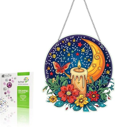 5D DIY Maan Diamant Schilderij Hangertjes Set met Ketting, Bloem Decoratie voor Deur, Raam, Muur en Tuin, Ideaal voor Thuisdecoratie