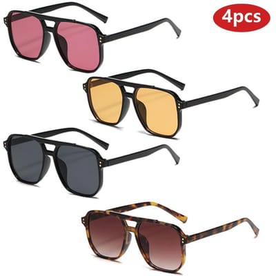 4 pièces lunettes de soleil carrées à monture large pour hommes Mode Double pont Lunettes de soleil Homme Lentilles colorées Lunettes Lunettes dégradées UV400 pour un usage quotidien black