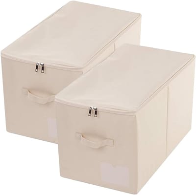 Thijox - Grote Inklapbare Opbergmand 56x32x33 cm, Stof Organizer met Deksel en Handgrepen, Beige, 2 Stuks voor Huishouden, Kinderen, Kantoor, Tuin, Ef