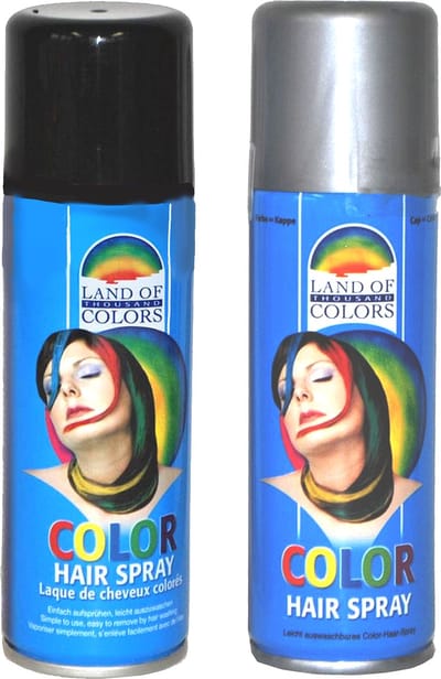 Goodmark Carnaval verkleed haarverf - haarspray - kleuren zilver en zwart - 125 ml per flacon - verven