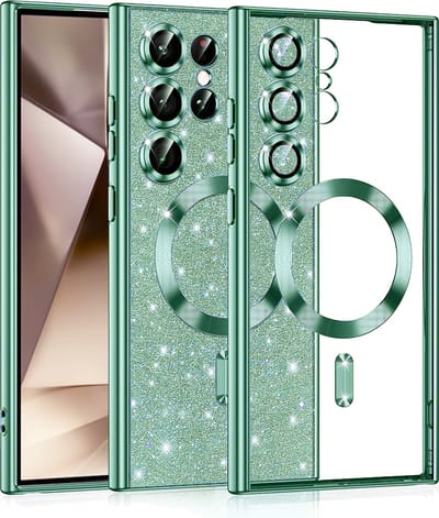 Hoesje geschikt voor Samsung Galaxy S24 Ultra - Techsuit Luxury Glitter Back Cover - Geschikt voor MagSafe - Lichtgroen