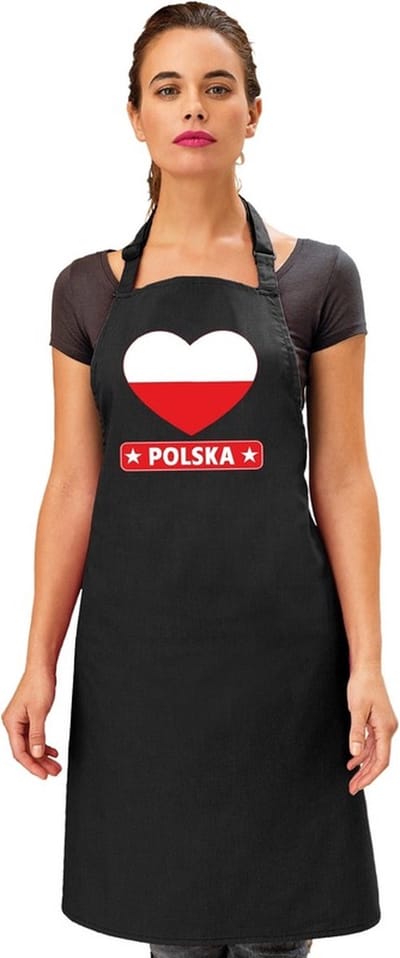 Keukenschort - Barbecueschort - I Love Polen vlag - zwart - heren en dames - Landen supporters - Gerechten - Avond