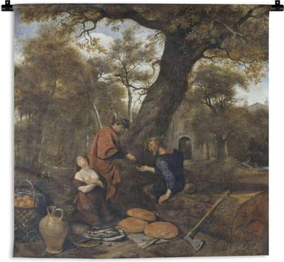 Wandkleed Jan Steen - Erysichthon verkoopt zijn dochter Mestra - Schilderij van Jan Steen Wandkleed katoen 150x150 cm - Wandtapijt met foto