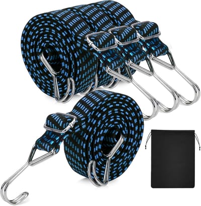 Verstelbare spankabels - Elastisch touw - Bagage bevestigen - Met haken - 4 stuks 1m - Blauw