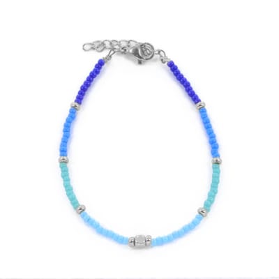 CO88 Collcetion 8CB-91176 Kralenarmband met Miyuki Kralen - 16+3cm - Blauw - Zilverkleurig