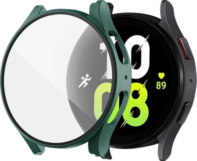 Strap-it Hard case bescherming - Stevig PC hoesje met glasplaat geschikt voor Samsung Galaxy Watch 5 44mm - groen