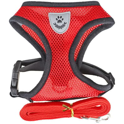 Katten Hondentuig met Lijn Verstelbaar Vest Polyester Mesh Ademende Tuigen Reflecterende sti voor Kleine Hond Kattenaccessoires S red